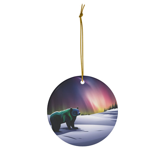 Bear Under the Northern Lights Christmas Tree Ornament - A Majestic Arctic Delight