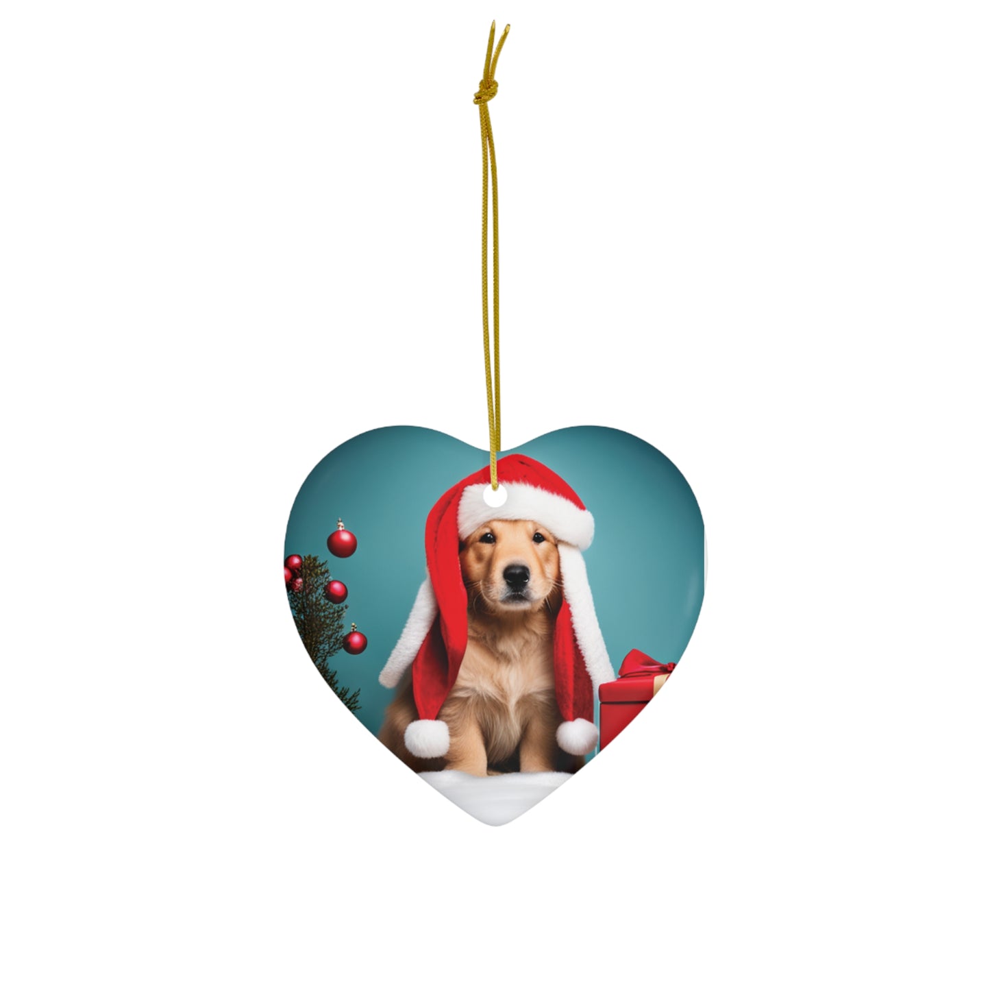 Golden Retriever wearing Santa Hat - Puppy Christmas Ornament - The Gift of Puppy Love for Your Tree