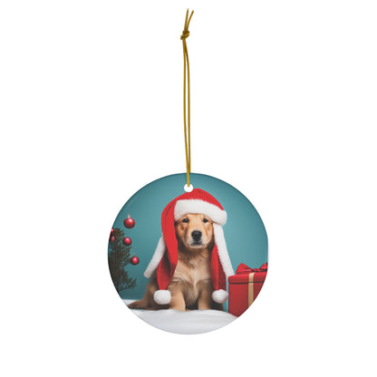 Golden Retriever wearing Santa Hat - Puppy Christmas Ornament - The Gift of Puppy Love for Your Tree