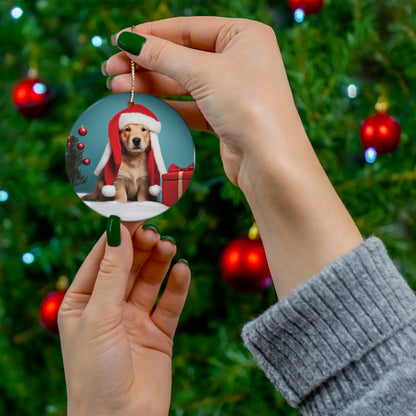 Golden Retriever wearing Santa Hat - Puppy Christmas Ornament - The Gift of Puppy Love for Your Tree