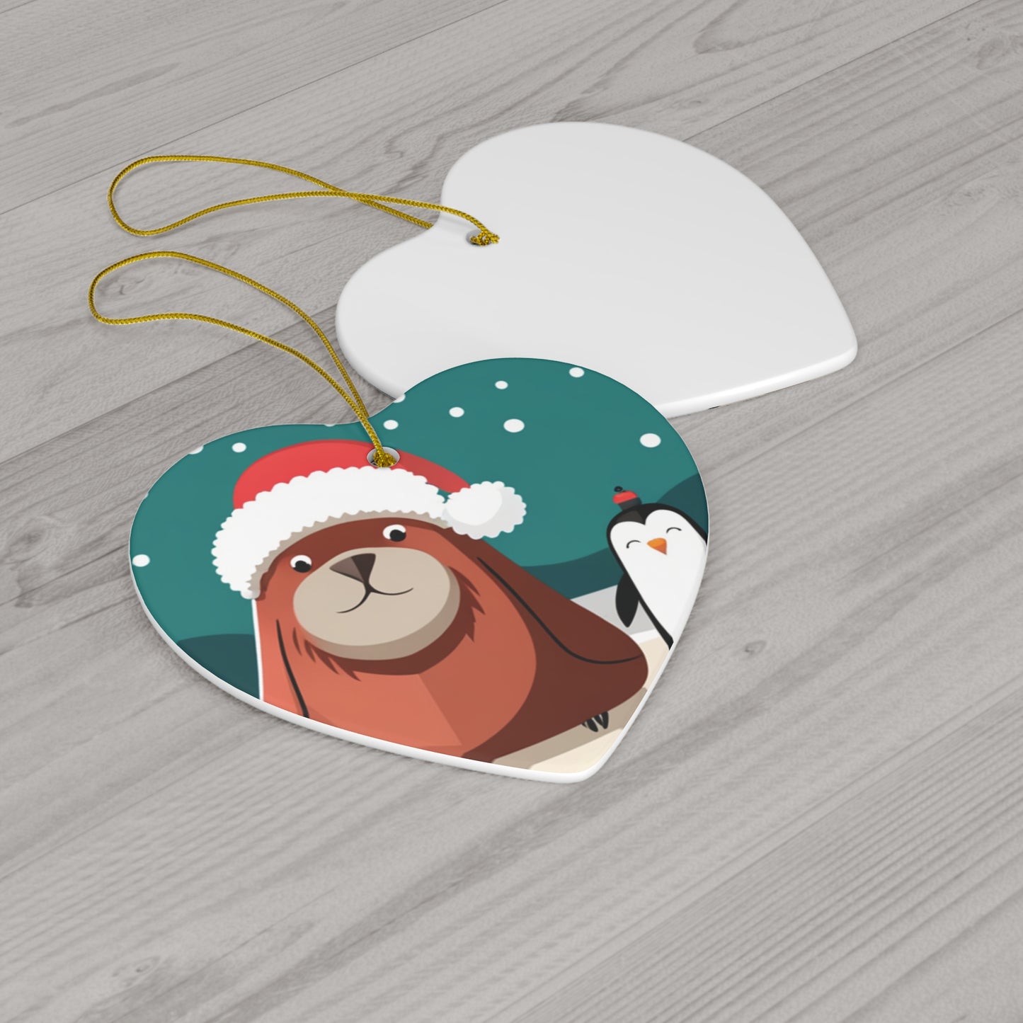 Penguin and Walrus Christmas Tree Ornament - Arctic Friends Bring Holiday Cheer