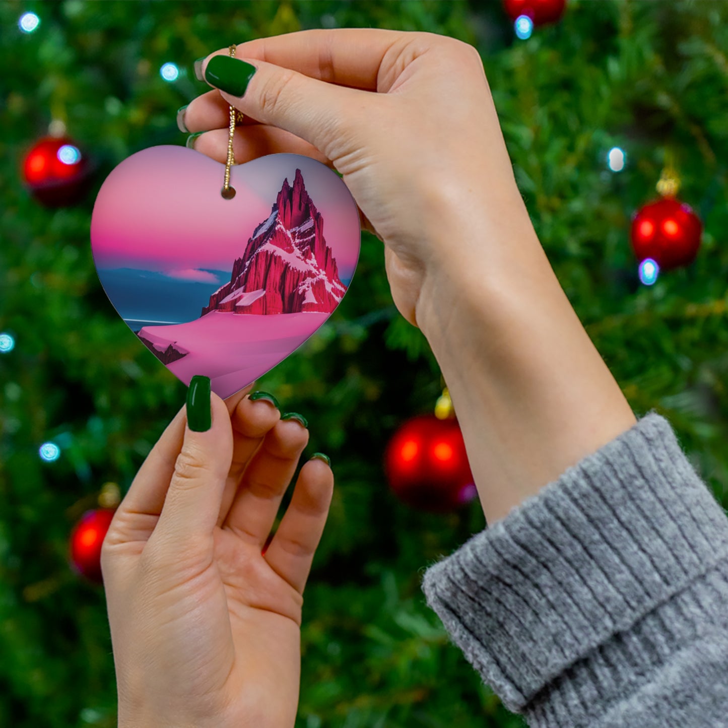 Elevate Your Holiday Decor with a Pink Snowy Landscape Christmas Tree Ornament - Graceful Elegance for Your Festive Tree