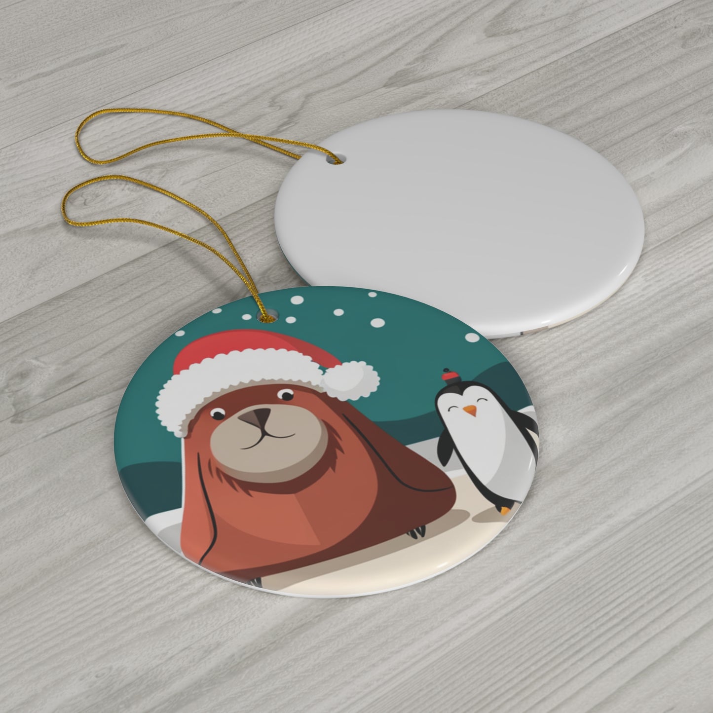 Penguin and Walrus Christmas Tree Ornament - Arctic Friends Bring Holiday Cheer