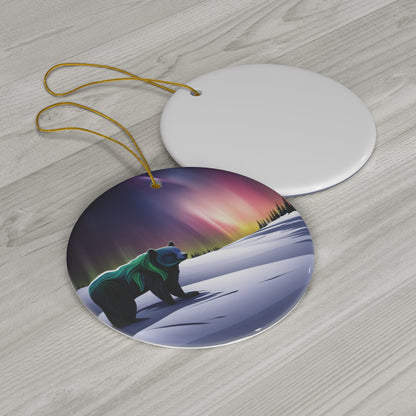 Bear Under the Northern Lights Christmas Tree Ornament - A Majestic Arctic Delight