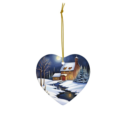 Snowy Night Landscape Ornament - A Tranquil Winter Evening for Your Tree