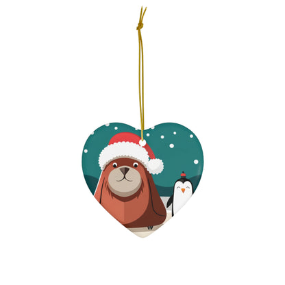 Penguin and Walrus Christmas Tree Ornament - Arctic Friends Bring Holiday Cheer