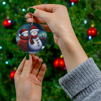 Snowman Couple Christmas Tree Ornament - Celebrate Love in a Winter Wonderland