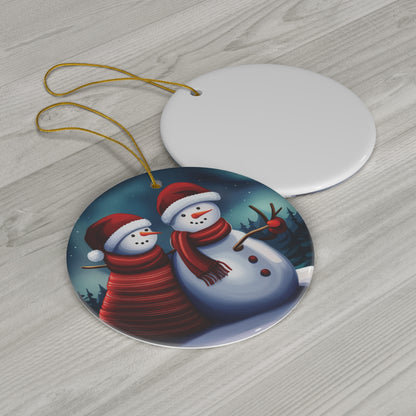 Snowman Couple Christmas Tree Ornament - Celebrate Love in a Winter Wonderland