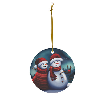 Snowman Couple Christmas Tree Ornament - Celebrate Love in a Winter Wonderland