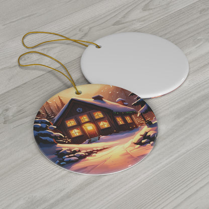 Snowy Cabin Christmas Tree Ornament - A Cozy Winter Retreat for Your Holiday Tree