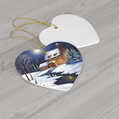 Snowy Night Landscape Ornament - A Tranquil Winter Evening for Your Tree