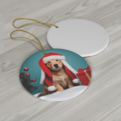 Golden Retriever wearing Santa Hat - Puppy Christmas Ornament - The Gift of Puppy Love for Your Tree