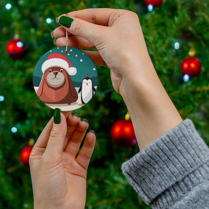 Penguin and Walrus Christmas Tree Ornament - Arctic Friends Bring Holiday Cheer