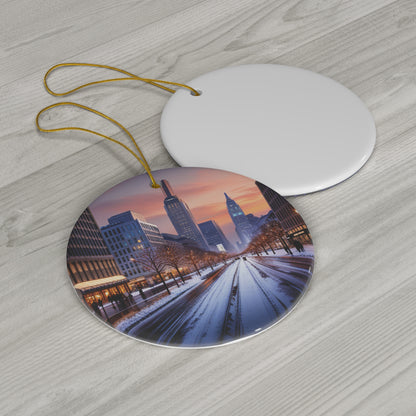 Surreal Buffalo Cityscape Christmas Ornament - Urban Fantasy for Your Tree