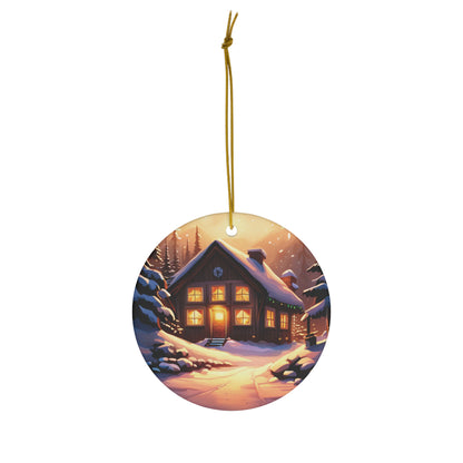 Snowy Cabin Christmas Tree Ornament - A Cozy Winter Retreat for Your Holiday Tree