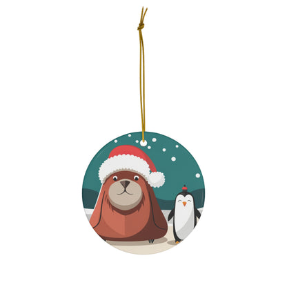 Penguin and Walrus Christmas Tree Ornament - Arctic Friends Bring Holiday Cheer