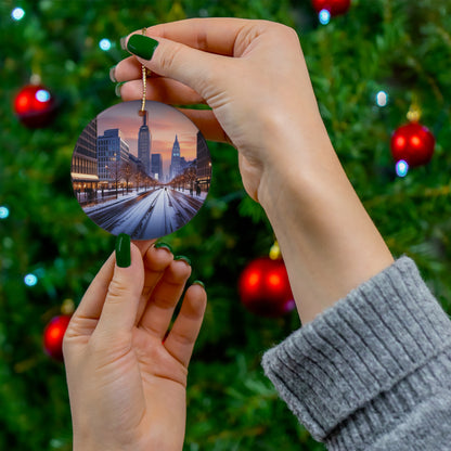 Surreal Buffalo Cityscape Christmas Ornament - Urban Fantasy for Your Tree