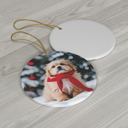 Cute Dog in Scarf Christmas Ornament - Warm Hearts and Festive Cheer - Charming Holiday Decor